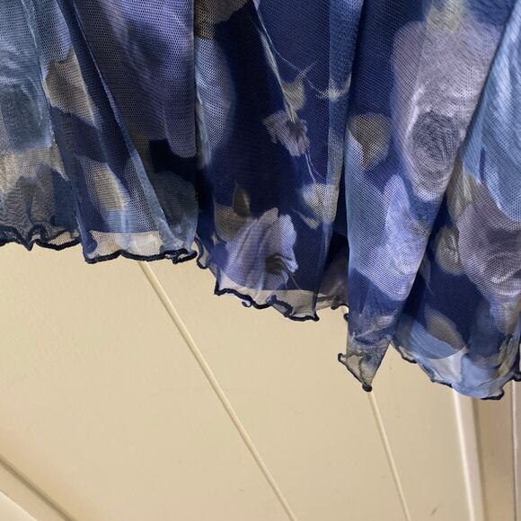 Y2k 90s Floral Maxi Dress TEDDI Short Sleeve Size 8 Sheer Stretch Ruffle Bodycon - Picture 13 of 13